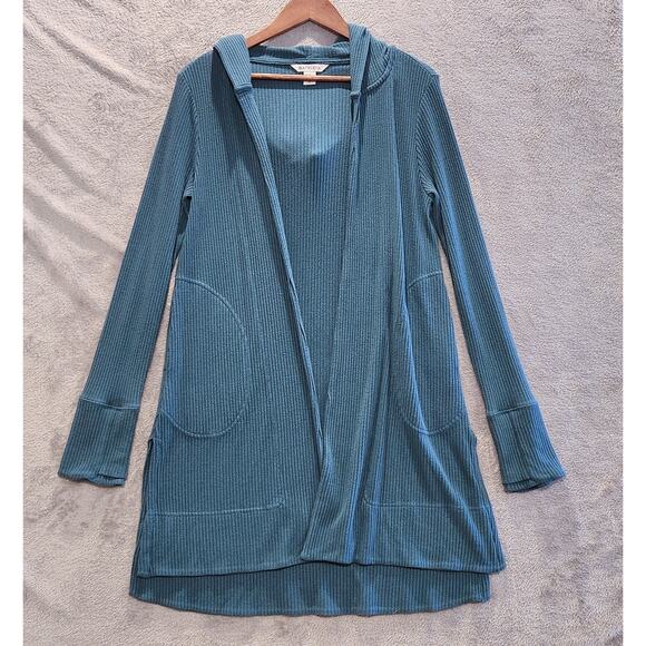 Athleta Teal Harmony Pose Wrap Open Hooded Cardigan Size XS Oversized Pockets - Picture 1 of 11